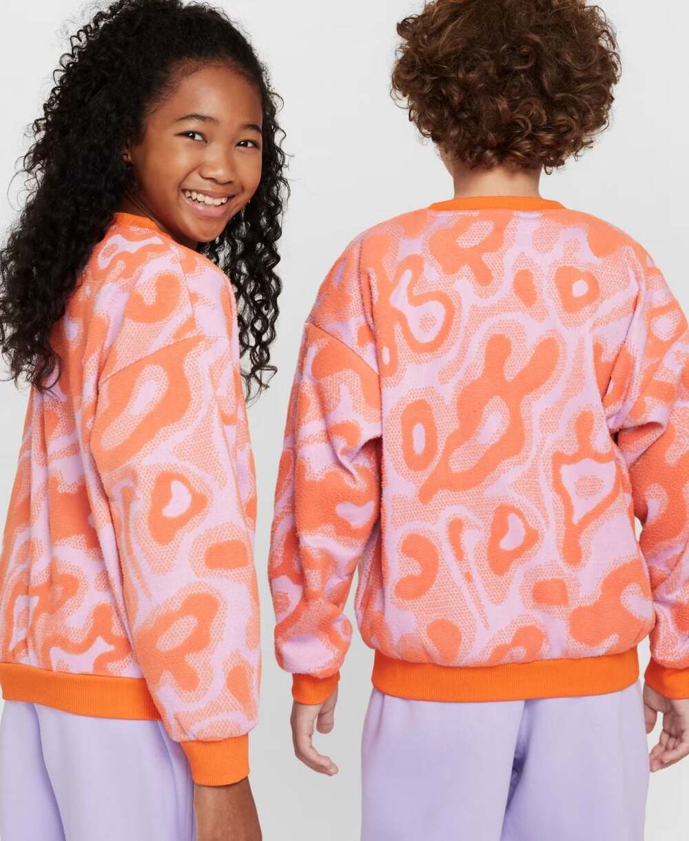 Nike Big Kids Sportswear Oversized Fleece Crew-Neck Sweatshirt in Pink and Orang - Picture 2 of 9